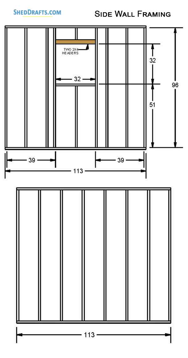 10x12 Gable Garden Storage Shed Plans Blueprints 09 Side Wall Framing