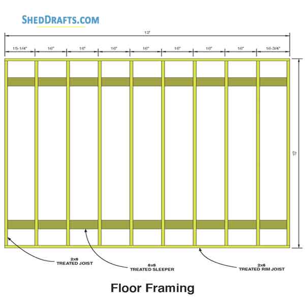 10x12 Gable Storage Shed Plans Blueprints 01 Floor Framing Plan