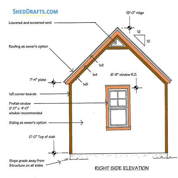 10x12 Gable Utility Shed Plans Blueprints 03 Right Elevation