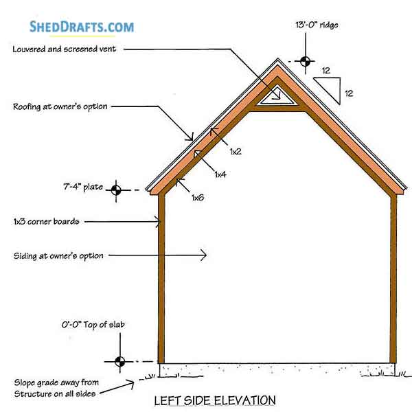 10x12 Gable Utility Shed Plans Blueprints 04 Left Elevation