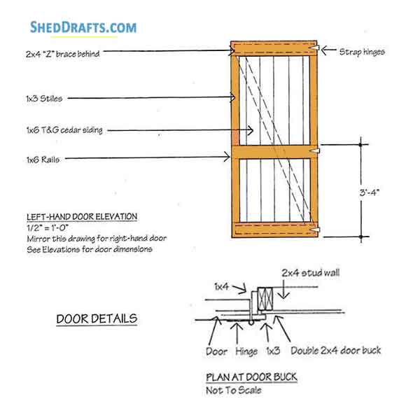 10x12 Gable Utility Shed Plans Blueprints 09 Door Details