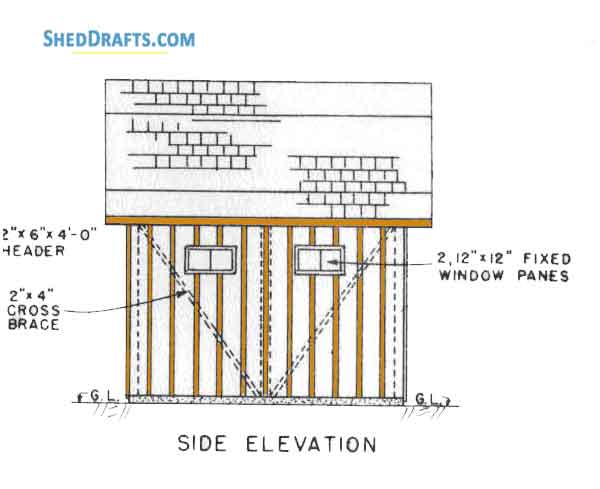 10x12 Gambrel Garden Shed Plans Blueprints 02 Side Elevation