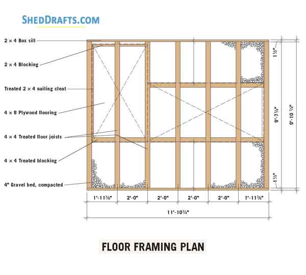 10x12 Greenhouse Saltbox Garden Shed Plans Blueprints 02 Floor Framing Plan