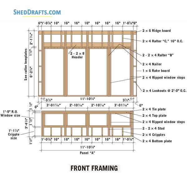 10x12 Greenhouse Saltbox Garden Shed Plans Blueprints 05 Front Wall Framing