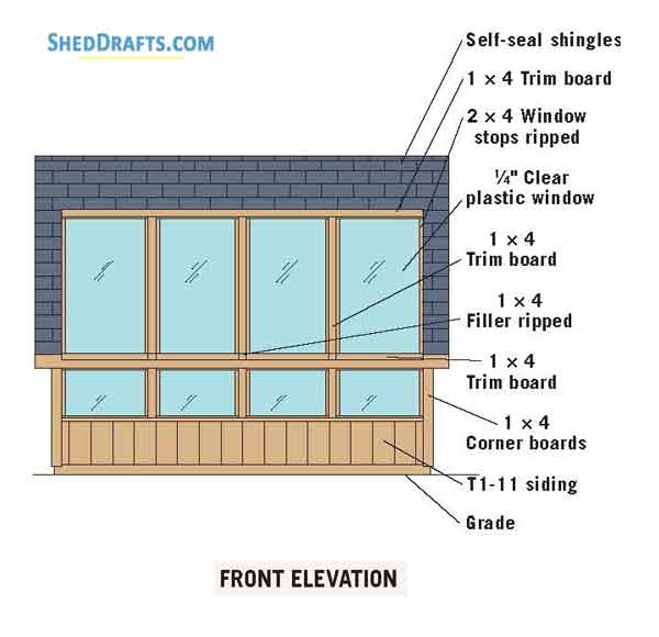 10x12 Greenhouse Saltbox Garden Shed Plans Blueprints 07 Front Elevations