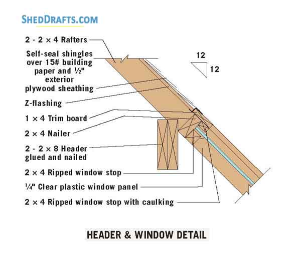 10x12 Greenhouse Saltbox Garden Shed Plans Blueprints 13 Header Window Detail