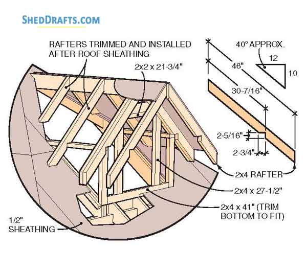 10x12 Hip Roof Storage Shed Dormer Plans Blueprints 02 Framing Sheathing Layout