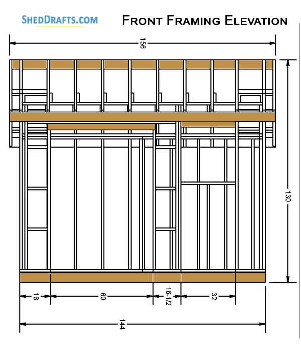 10x12 Saltbox Storage Shed Diy Plans Blueprints 04 Front Framing Elevation