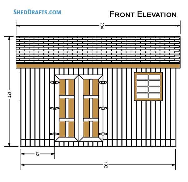 10x16 Gable Garden Storage Shed Plans Blueprints 02 Front Elevation