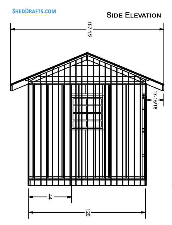 10x16 Gable Garden Storage Shed Plans Blueprints 03 Side Elevation