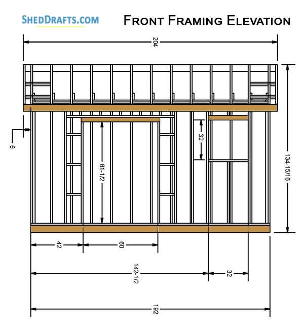10x16 Gable Garden Storage Shed Plans Blueprints 04 Front Framing Elevation