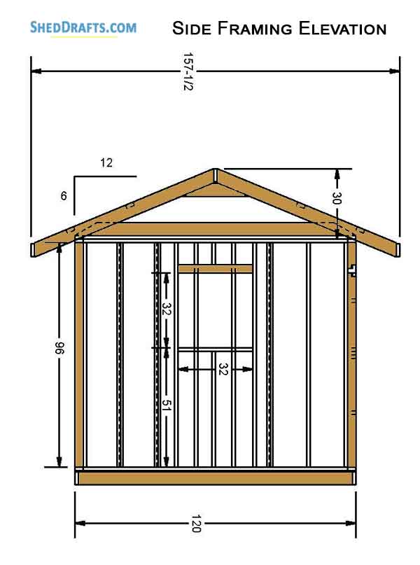 10x16 Gable Garden Storage Shed Plans Blueprints 05 Side Framing Elevation