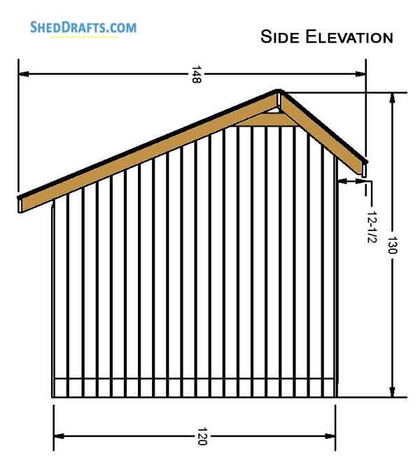 10x16 Saltbox Storage Shed Diy Plans Blueprints 03 Side Elevation