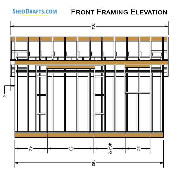 10x16 Saltbox Storage Shed Diy Plans Blueprints 04 Front Framing Elevation