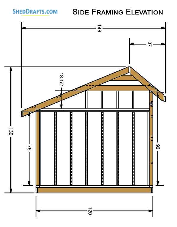 10x16 Saltbox Storage Shed Diy Plans Blueprints 05 Side Framing Elevation