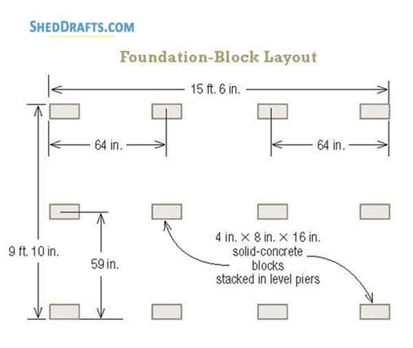 10x16 Storage Shed Building Plans Blueprints 02 Foundation Block Layout