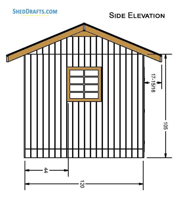 10x20 Gable Garden Storage Shed Plans Blueprints 03 Side Elevation
