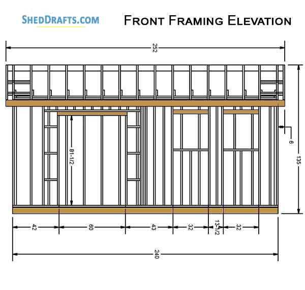 10x20 Gable Garden Storage Shed Plans Blueprints 04 Front Framing Elevation
