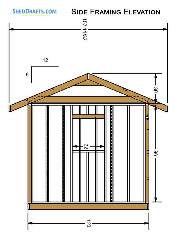10x20 Gable Garden Storage Shed Plans Blueprints 05 Side Framing Elevation