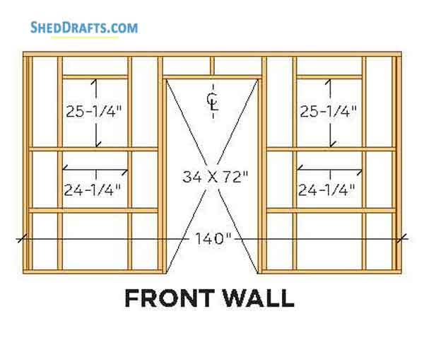 10x20 Large Storage Shed Building Plans Blueprints 04 Front Wall Stud Layout