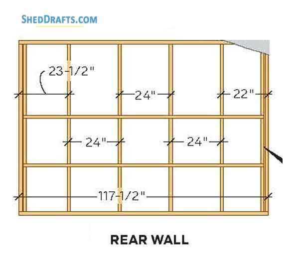 10x20 Large Storage Shed Building Plans Blueprints 08 Back Wall Framing