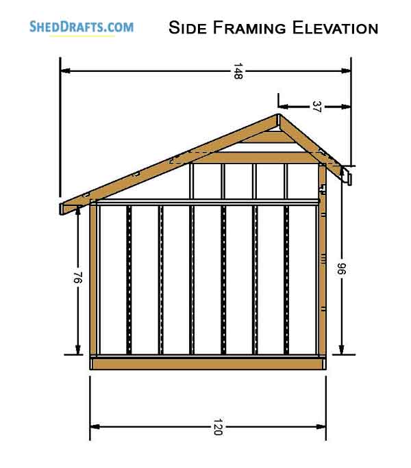 10x20 Saltbox Storage Shed Diy Plans Blueprints 05 Side Framing Elevation