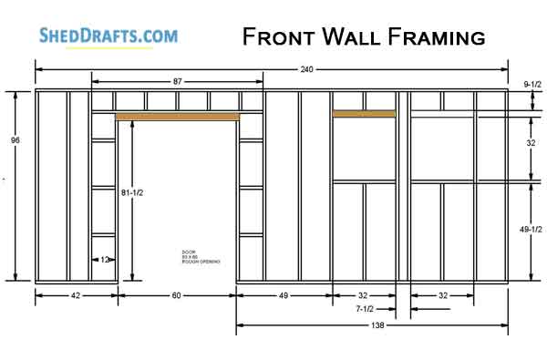 10x20 Saltbox Storage Shed Diy Plans Blueprints 08 Front Wall Framing