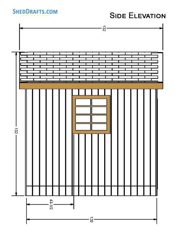 10x8 Gable Garden Storage Shed Plans Blueprints 03 Side Elevation