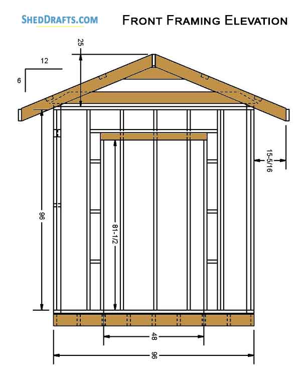 10x8 Gable Garden Storage Shed Plans Blueprints 04 Front Framing Elevation