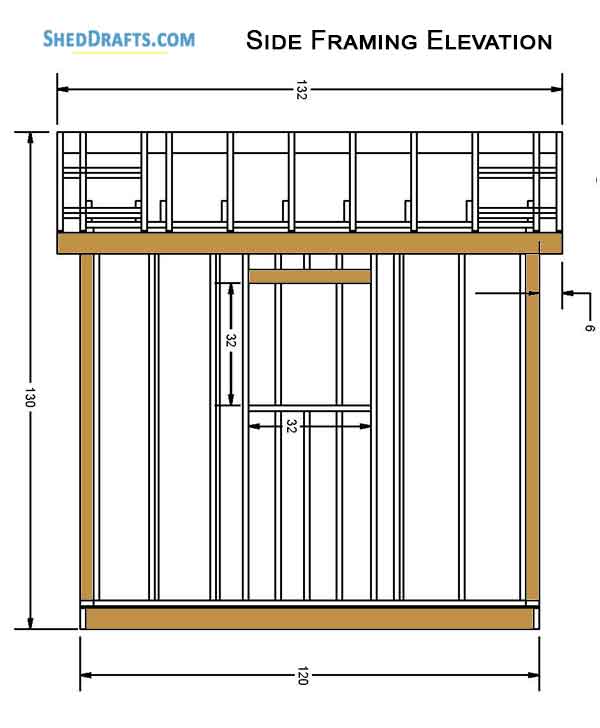 10x8 Gable Garden Storage Shed Plans Blueprints 05 Side Framing Elevation