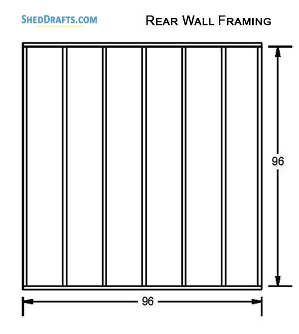 10x8 Gable Garden Storage Shed Plans Blueprints 10 Back Wall Framing