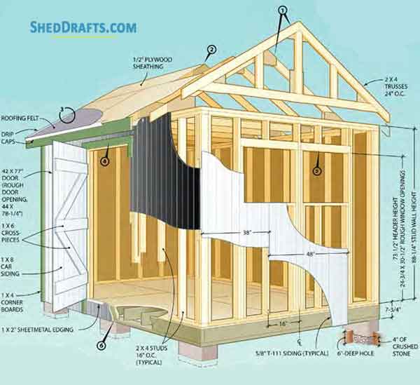 11x16 Gable Garden Shed Plans Blueprints 01 Building Section