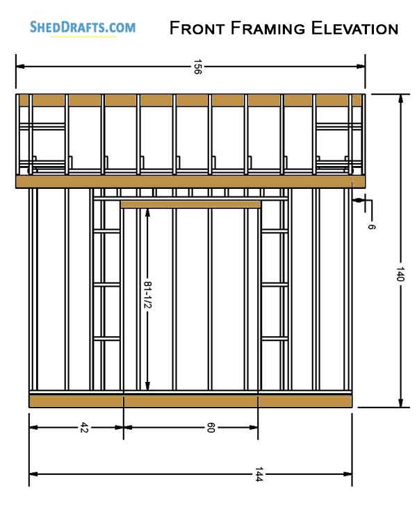 12x12 Gable Garden Storage Shed Plans Blueprints 04 Front Framing Elevation