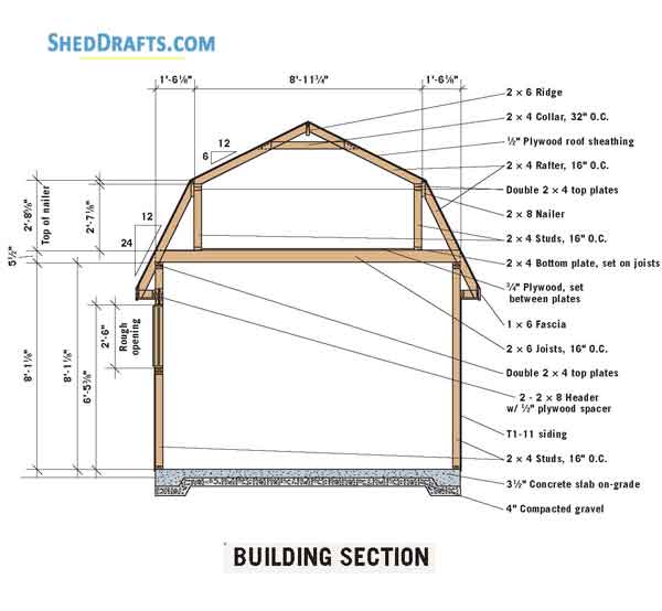 12x12 Gambrel Barn Shed Plans Blueprints 01 Building Section