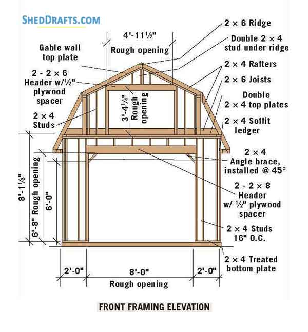 12x12 Gambrel Barn Shed Plans Blueprints 03 Front Wall Framing