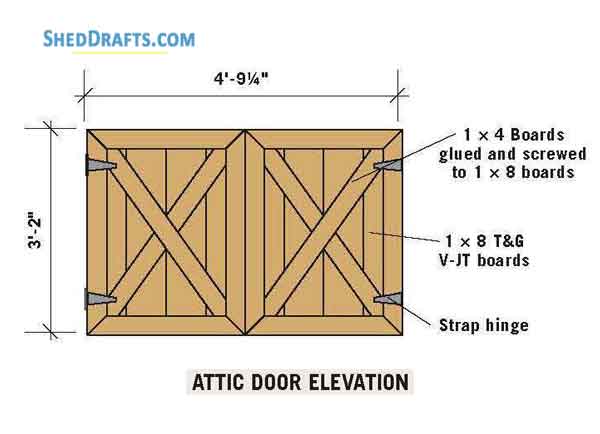 12x12 Gambrel Barn Shed Plans Blueprints 17 Attic Door Elevation