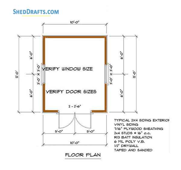 12x12 Hip Roof Storage Shed Plans Blueprints 01 Floor Plan