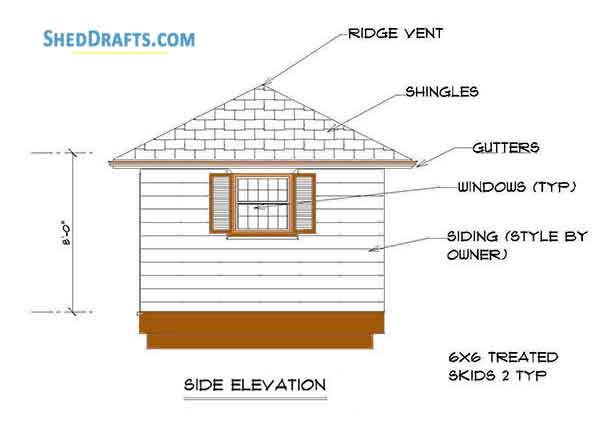 12x12 Hip Roof Storage Shed Plans Blueprints 02 Side Elevation