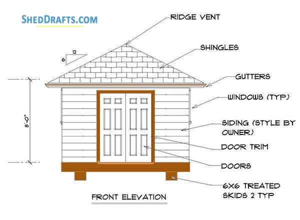 12x12 Hip Roof Storage Shed Plans Blueprints 03 Front Elevation