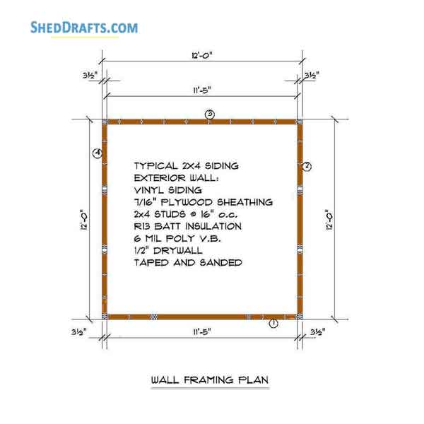 12x12 Hip Roof Storage Shed Plans Blueprints 09 Wall Framing Plan