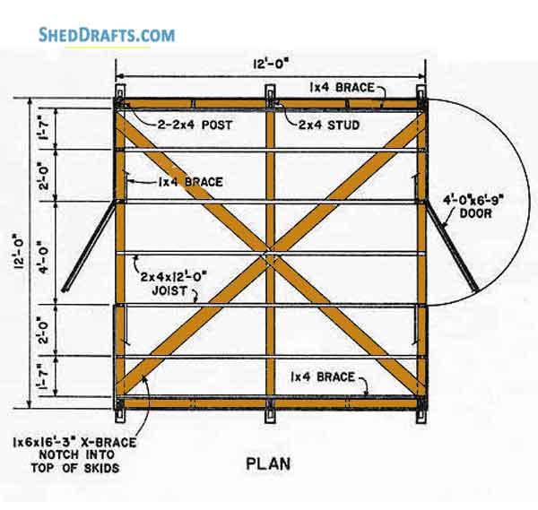 12x12 Lean To Shed Building Plans Blueprints 01 Floor Plan