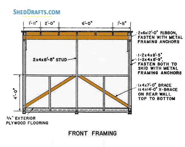 12x12 Lean To Shed Building Plans Blueprints 02 Front Wall Framing