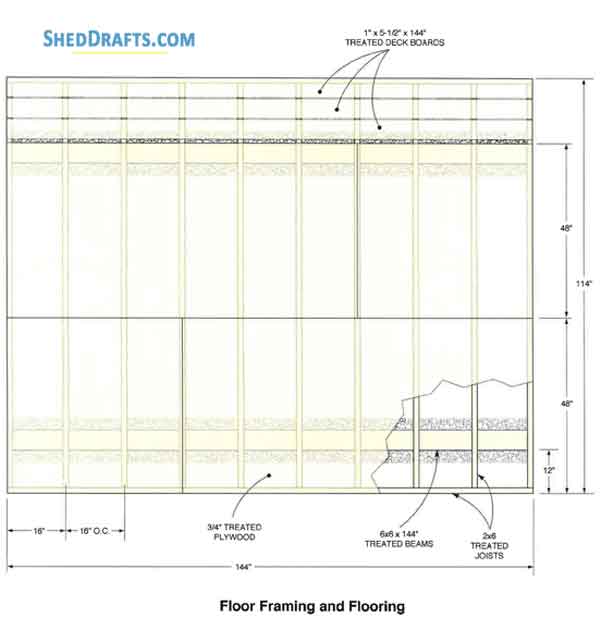 12x12 Lean To Storage Shed Plans Blueprints 01 Floor Framing Plan