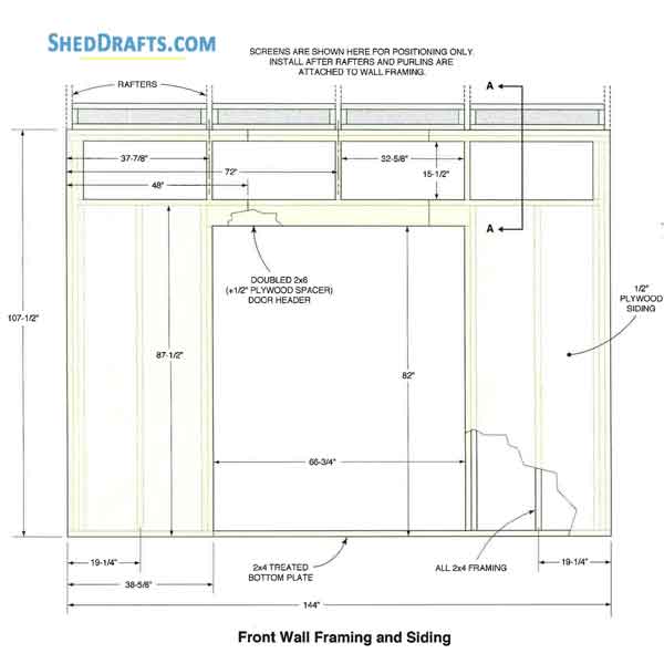 12x12 Lean To Storage Shed Plans Blueprints 02 Front Wall Framing Siding
