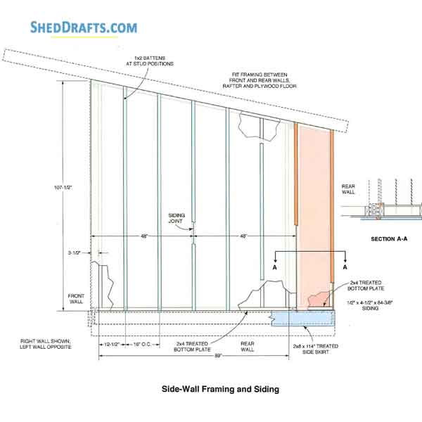 12x12 Lean To Storage Shed Plans Blueprints 05 Side Wall Framing Siding