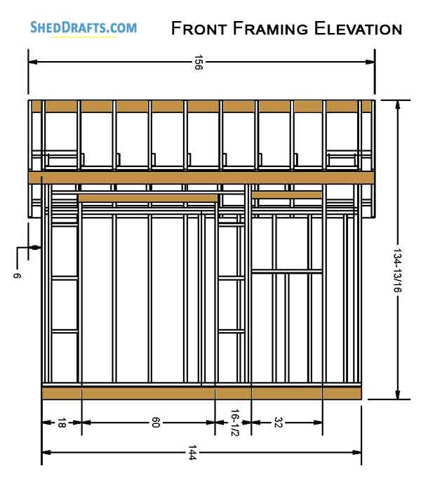 12x12 Saltbox Storage Shed Diy Plans Blueprints 04 Front Framing Elevation