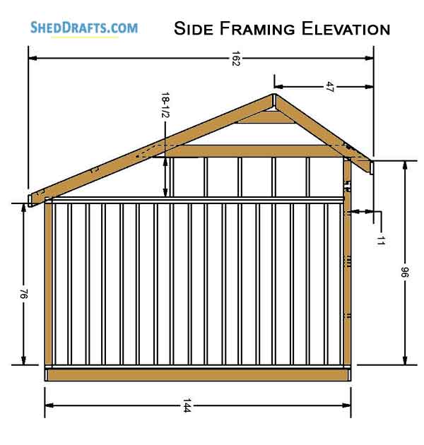 12x12 Saltbox Storage Shed Diy Plans Blueprints 05 Side Framing Elevation