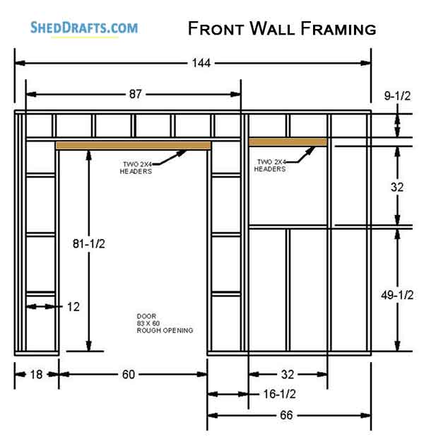 12x12 Saltbox Storage Shed Diy Plans Blueprints 08 Front Wall Framing
