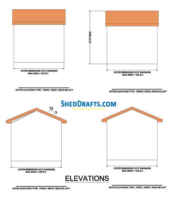 12x12 Storage Shed Plans Blueprints 03 Elevations