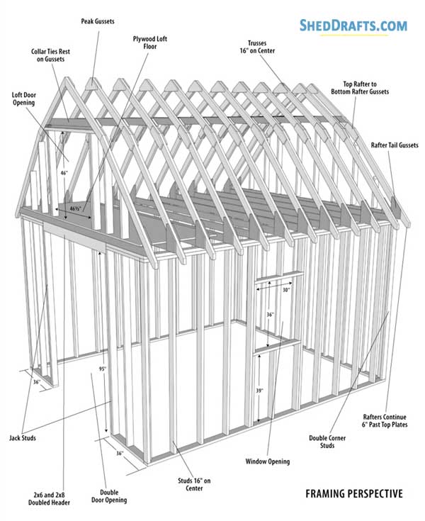 12x14 Gambrel Shed With Loft Plans Blueprints 01 Building Section